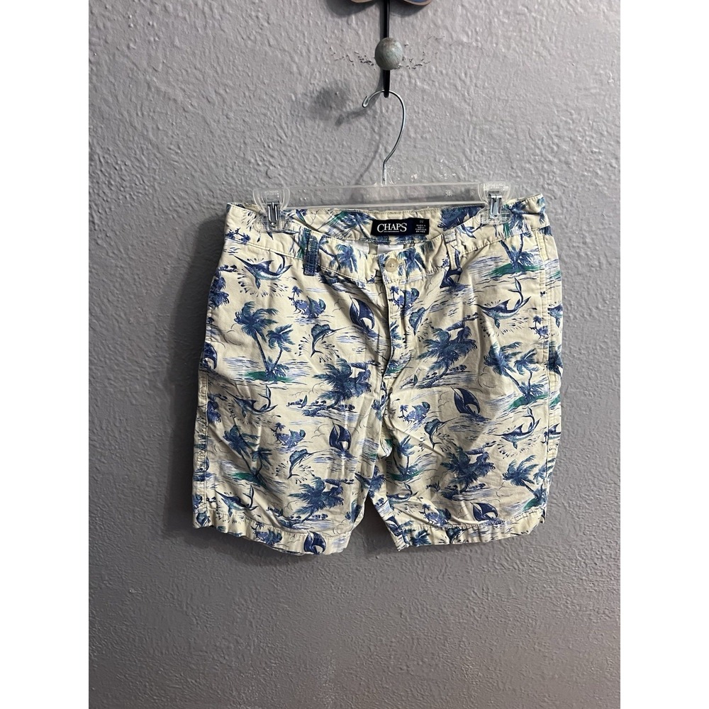 Chaps Men's Light Yellow Blue Shark Shorts Size 32/ 9" Inseam